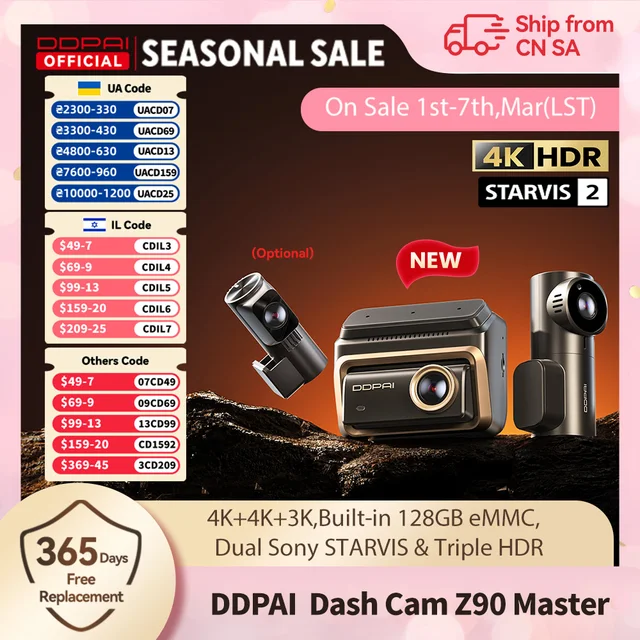 DDPAI 4K+4K New Z90 Master Dual 4K Front Rear Dual HDR for Sony Car Dash Cam ADAS Parking 5GHz WiFi Camera DVR Video Recorder