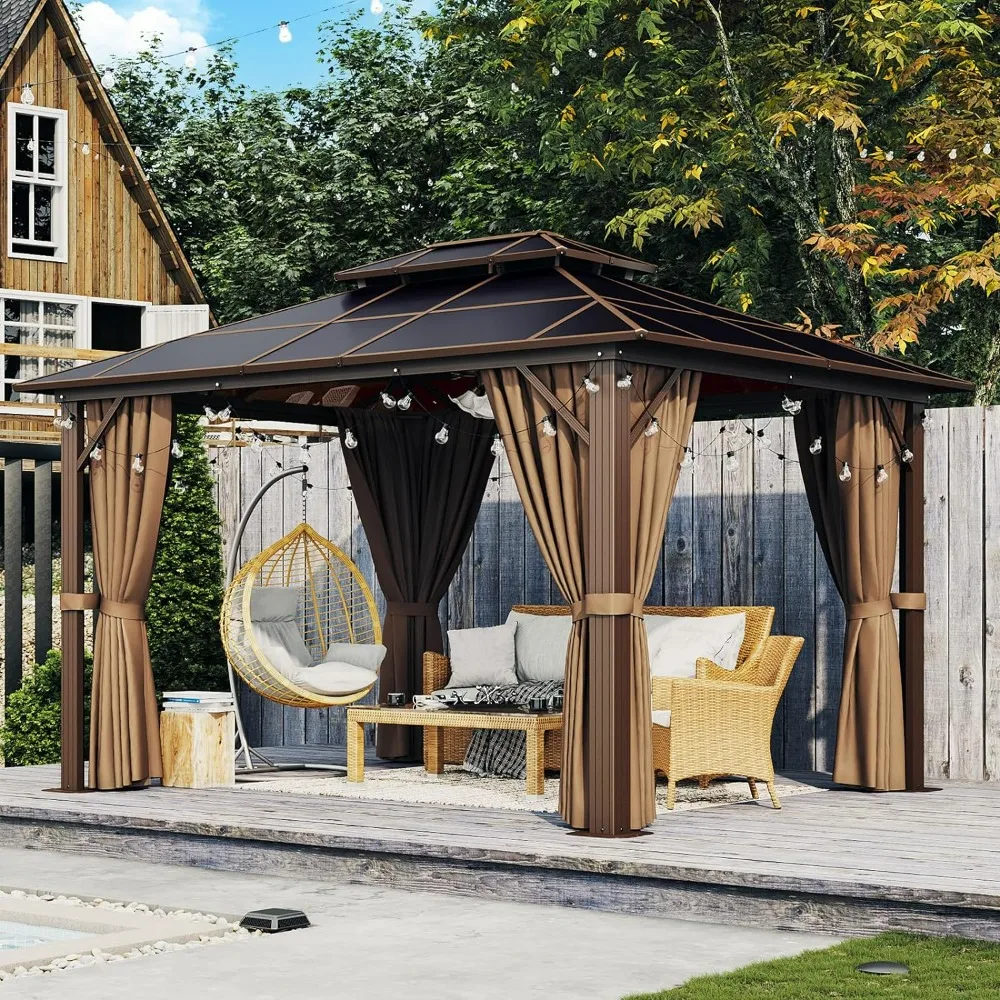Outdoor Hardtop Gazebo Aluminum Frame with Curtains and Netting for Gardens Patios Lawns sunshade tent,aluminium pergola