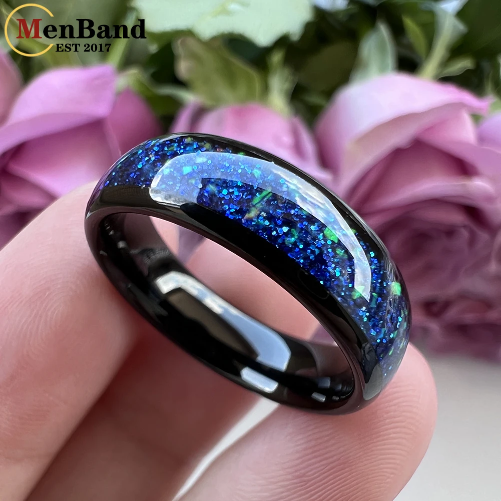 MenBand New Arrivals 6MM Men Women Tungsten Wedding Band Ring Blue Opal Inlay Domed Polished Fashion Gift Jewelry Comfort Fit