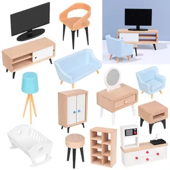 1:12 Scale Dollhouse Miniature Furniture Sofa Bed Wardrobe TV Cabinet Mini Furnishing Scene Model Playing House Micro Landscape 1