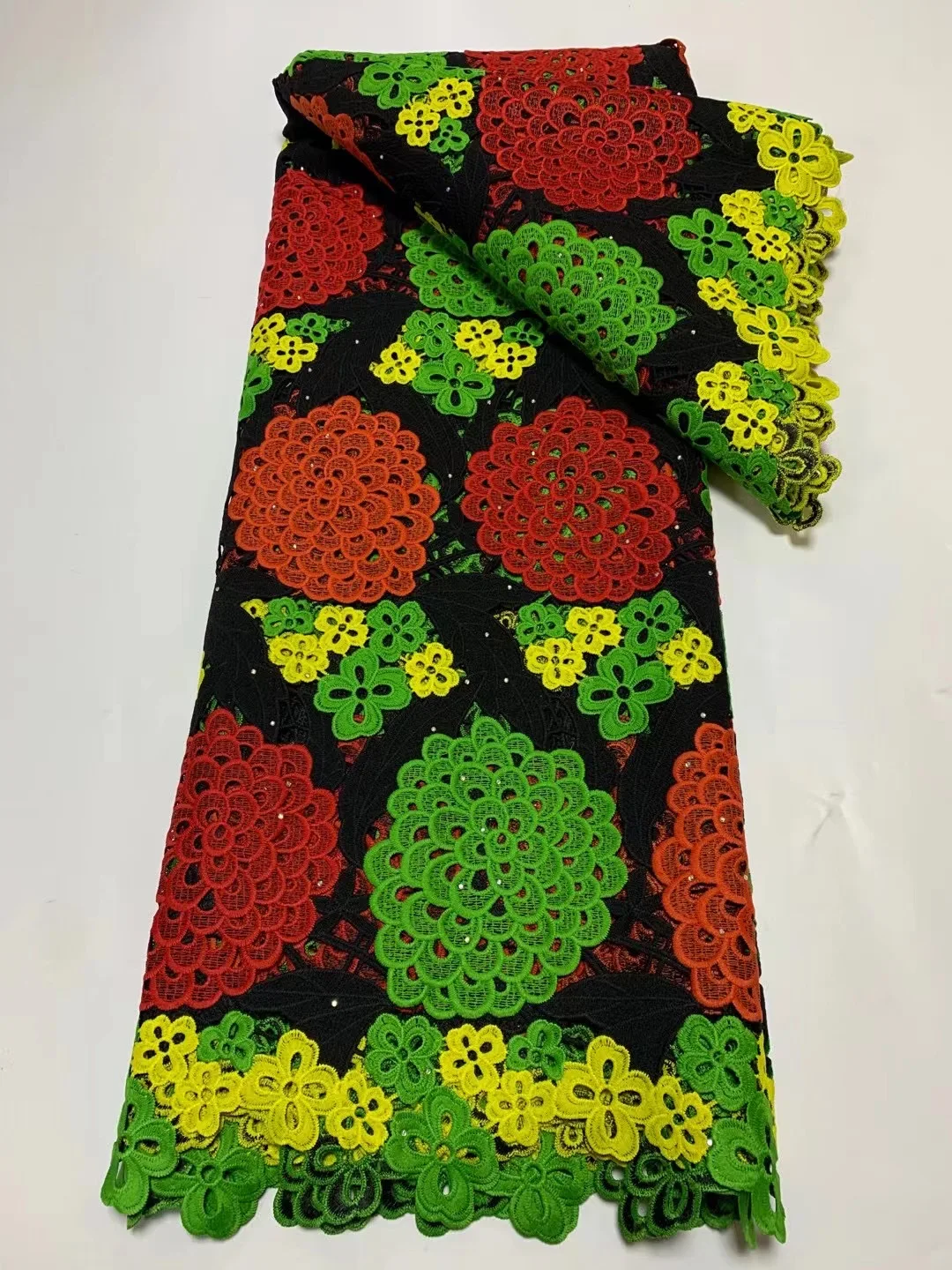 

Newest Multicolour Guipure Fabric 2023 High Quality Nigerian Cord Lace Fabrics With Stones African Cotton Lace Fabric Ghana Lace