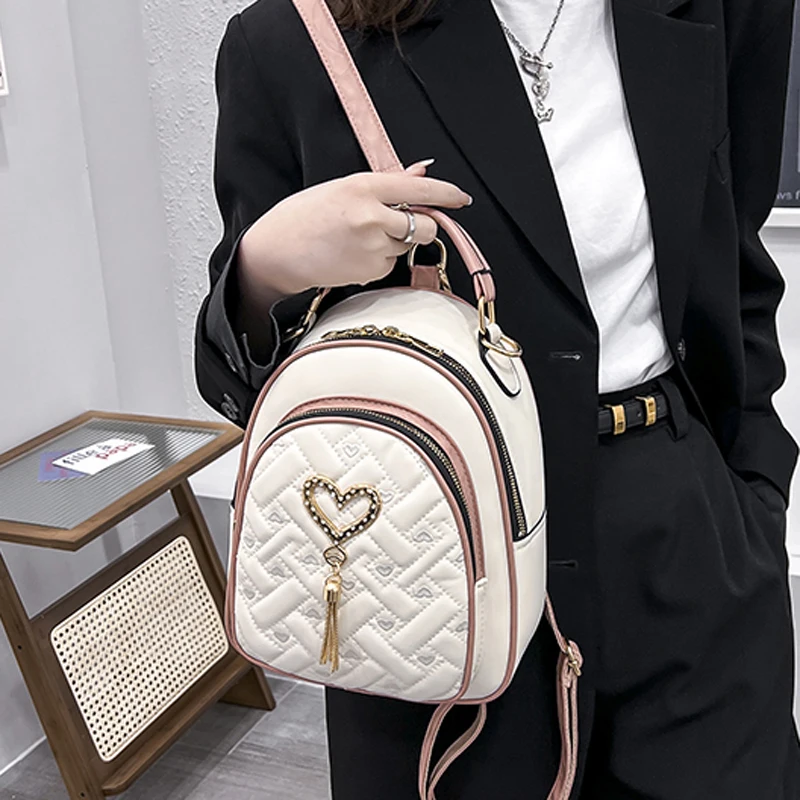 2022 Female Leather Backpack Fashion Bagpack Luxury Shoulder Back Bag Preppy Style Backpacks for Girls Cute Bookbag Rucksack