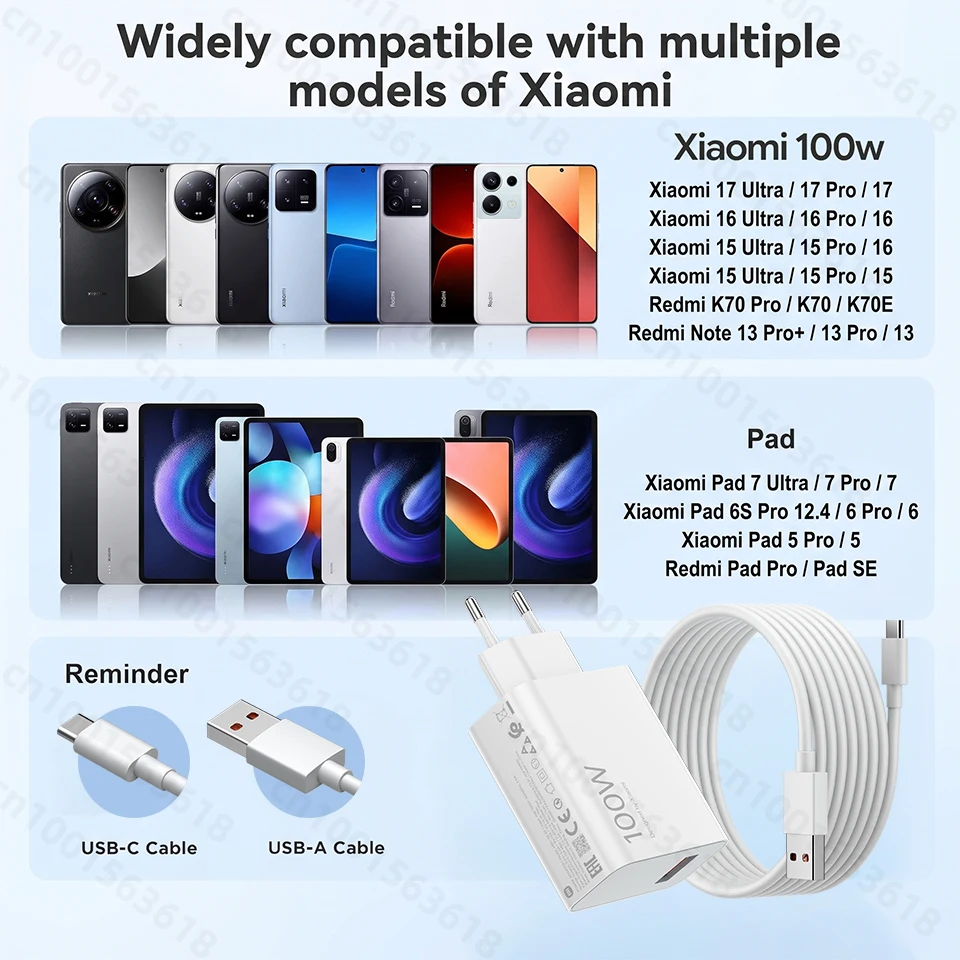 Chargeur Original XIAOMI 100W Officiel Hypercharge Câble Type C Xiaomi 17 Pro Max Poco F9 X8 Pro M8 F8 Ultra Redmi K100