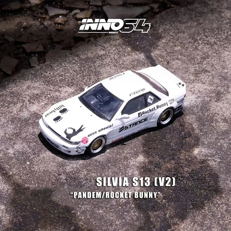 

INNO In Stock 1:64 SILVIA S13 V2 Pandem Rocket Bunny White Diecast Diorama Car Model Collection Miniature Carros Toys