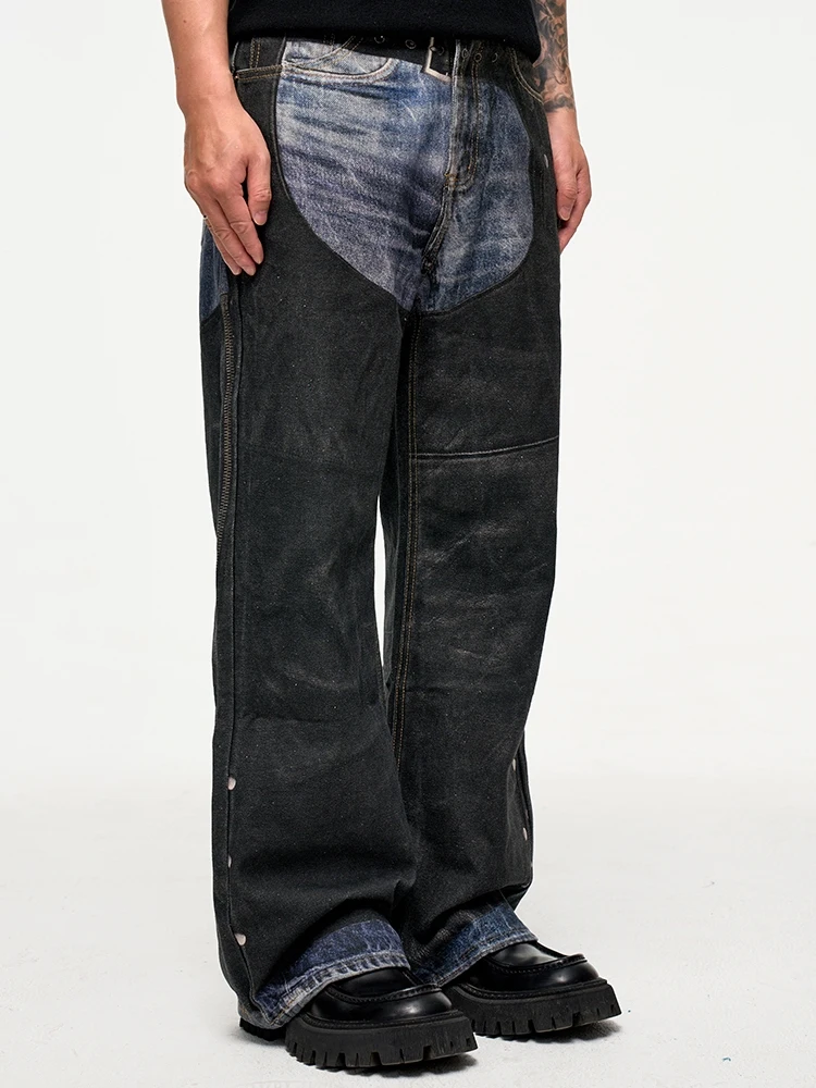 Digital Three-dimensional Printing Washed Straight Jeans Distressed Y2k Men’s Jeans 3