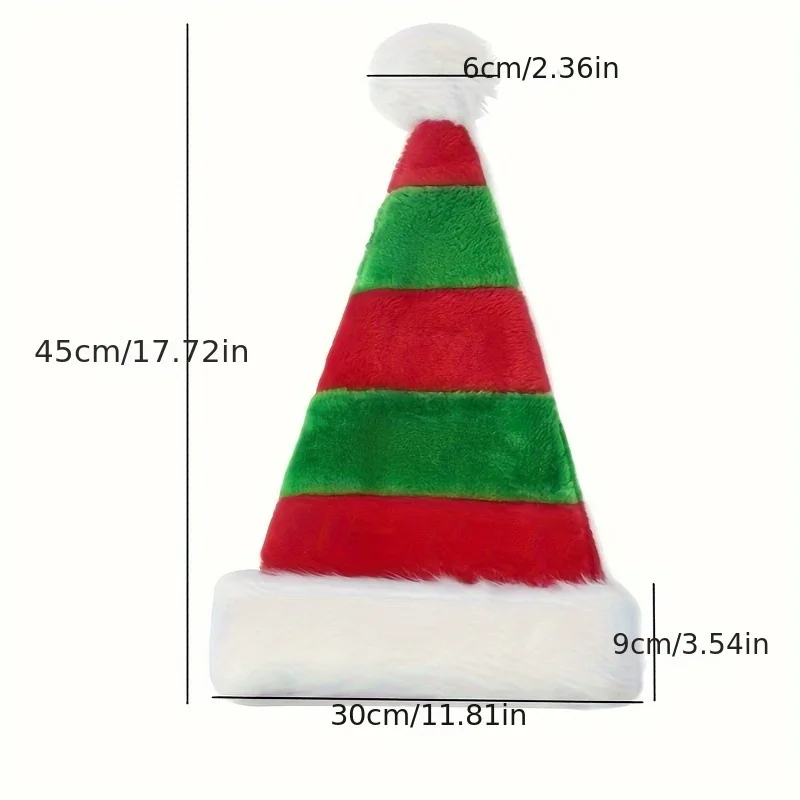 Christmas Red Green and White Elf Hat Plush Striped Splicing Christmas Hat High-end Decorative Gifts Hats