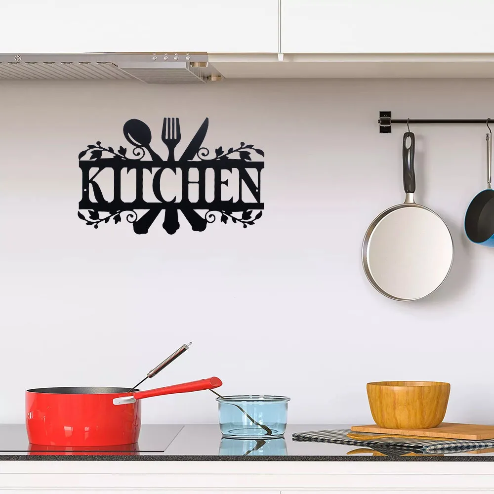 KitchenLetterMetalWallArtSignsHangingWordBlackPlaqueCutOut