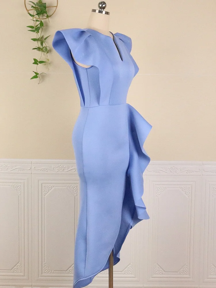 Wmstar Dresses Women Luxury Purff Sleeve V Neck Party Evening Midi Dress Flounced Edge New Summer Clothes Wholesale Dropshipping