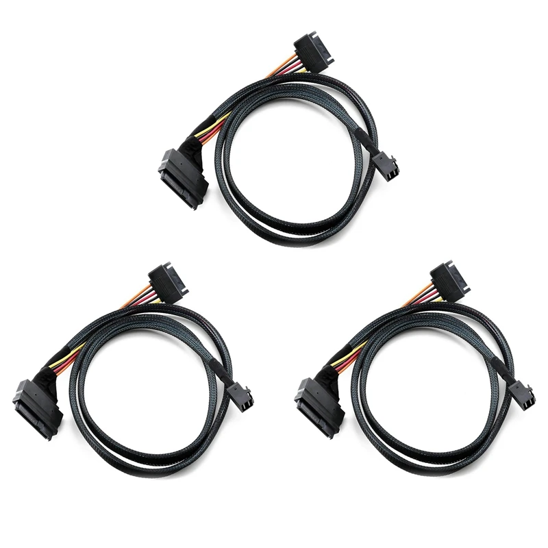 

3X встроенный 12G Mini SAS HD к U.2 / SFF-8643 это SFF-8639 кабель 0,5 м с 15-контактным блоком питания SATA, подходит для U.2 SSD