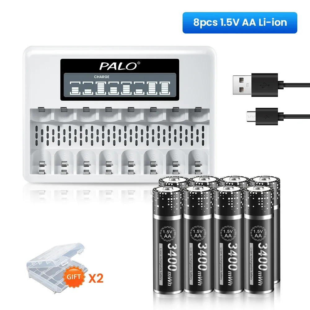 Palo 3400Mwh Batteria Al Litio 1.5 V Aa Ricaricabile 900Mah Li-Ion 1.5 Volt Batteria Aaa Con Caricabatterie Lcd Veloce Per Tastiera Giocattolo