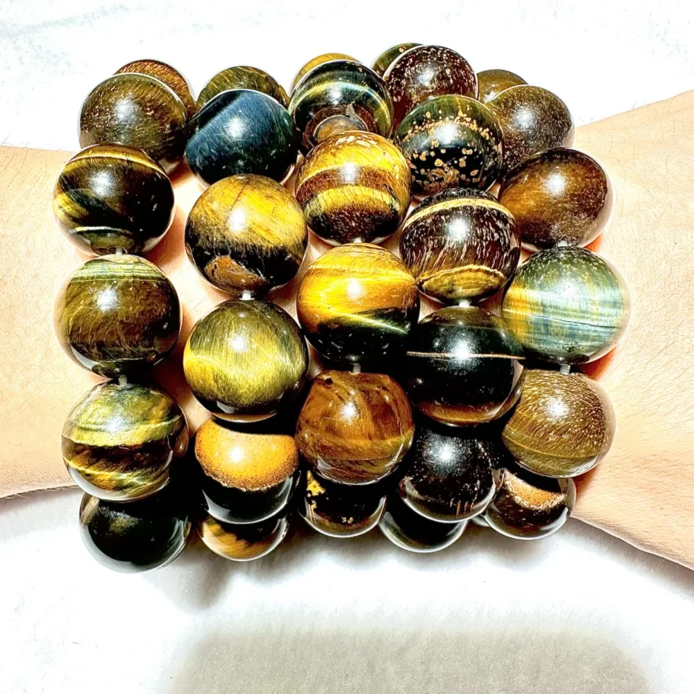 

Tiger‘s eye stone beads bracelets for men 18mm Round Big Yellow Cute Vintage Jewelry Male amulet natural free shipping 1pc