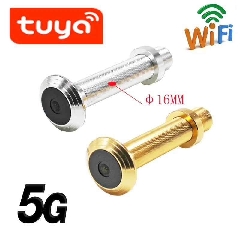 

5G&2.4G Dual Wifi New Tuya 16MM diameter wide-angle cat eye infrared night vision peephole WiFi doorbell camera Wireless