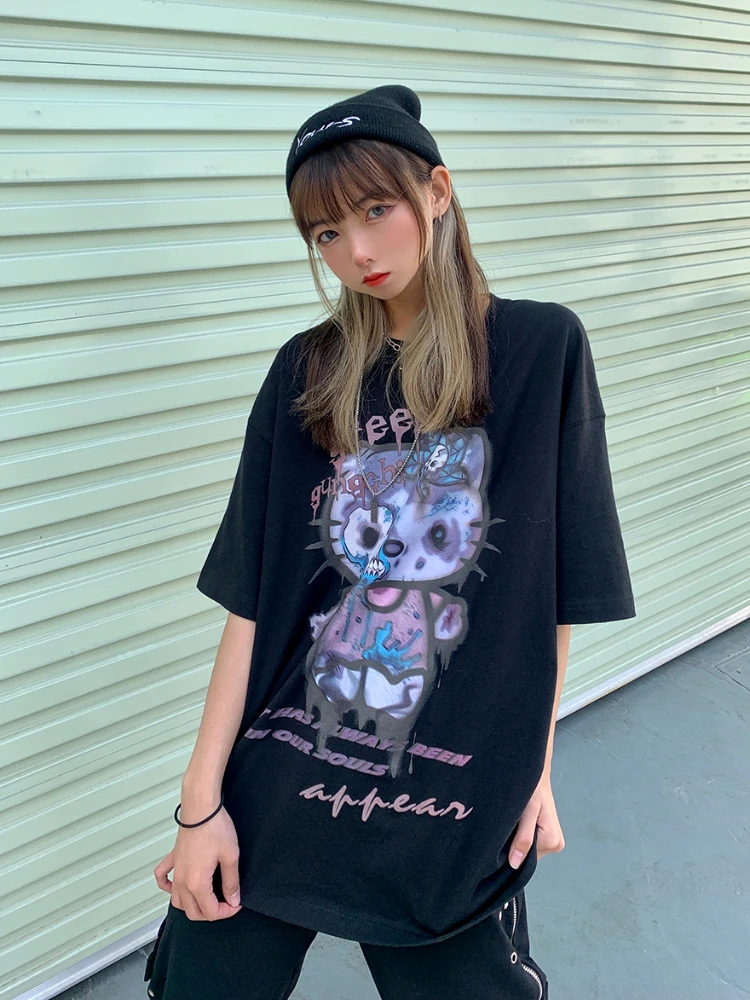 

ADAgirl Skeleton Anime T-shirt Fairy Grunge Graphic Tee Egirl Helloween Emo Gothic Tops Oversize Dark Aesthetics Alt Clothes New