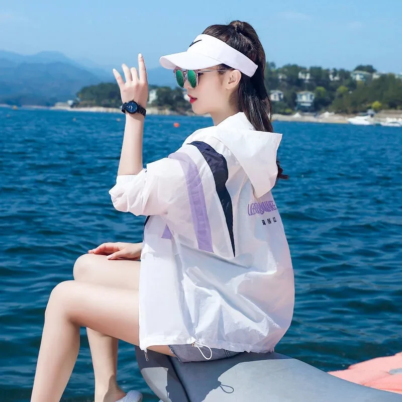 여성용 자외선 차단 바람막이 재킷, 한국 얇은 코트, 느슨한 자외선 차단 의류,..