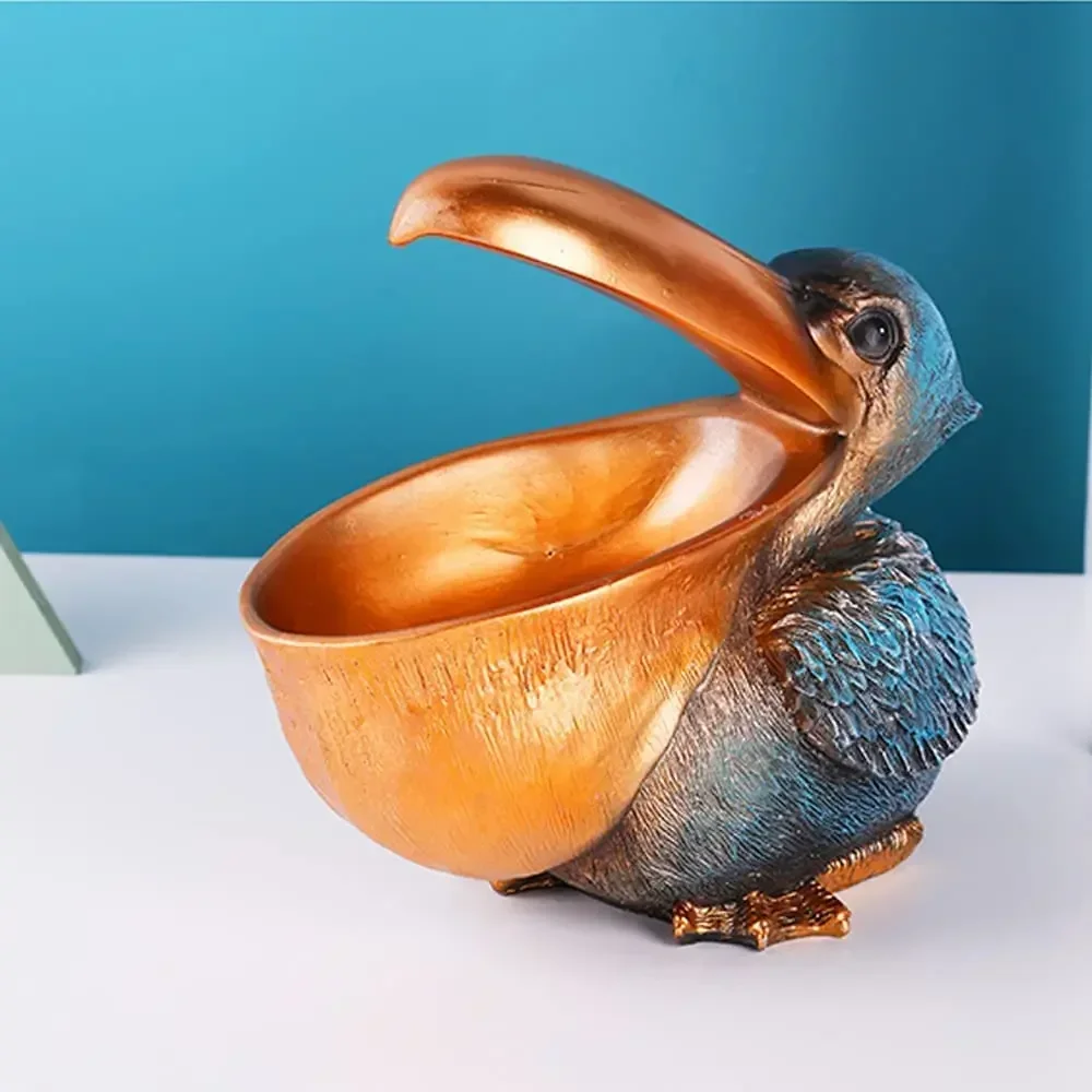 

Creative Resin Statues The Pelican Statue Birds Toucan Figurines, Entrance Cell Phone and Keys Storage Basket, Decor Ornament