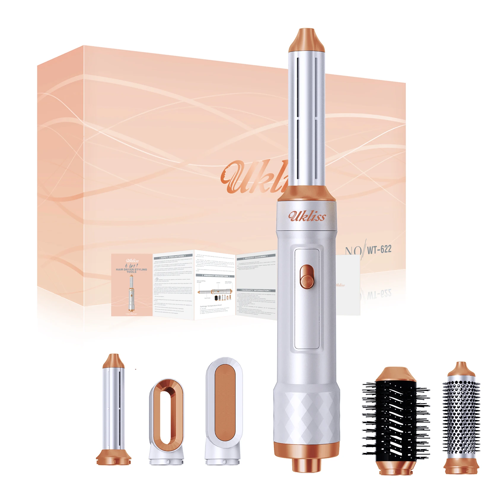 UKLISS 5 in 1 Hot Air Brush Electric Fast Drying Curling Straightener