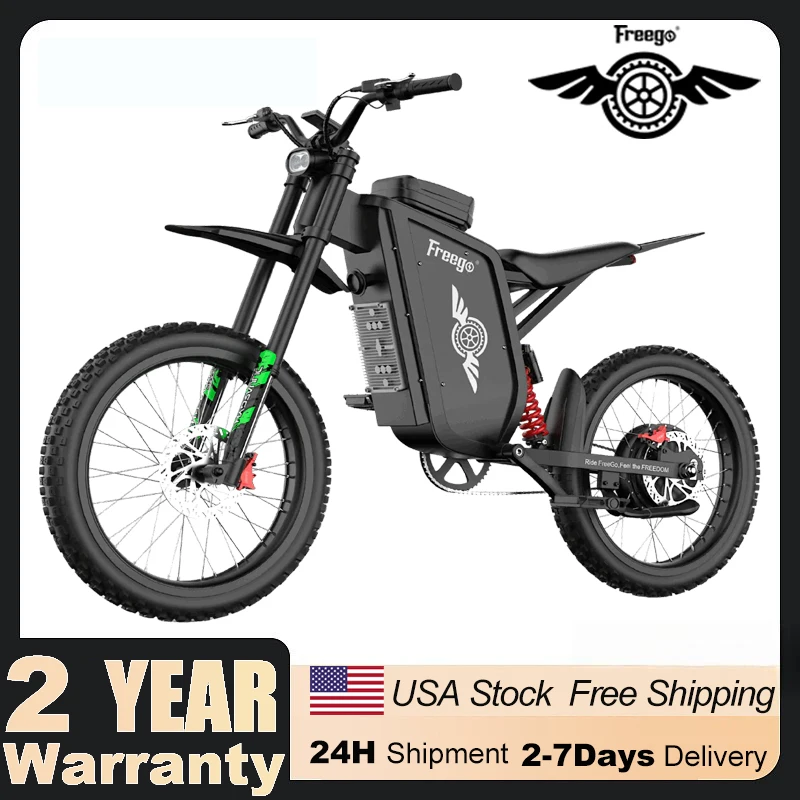 Freego Electric Dirt Bike for Adults X3 Electric Mountain Bike 8000W Motor 72V/50AH Battery E bike Speed 56MPH Electric Bicycle