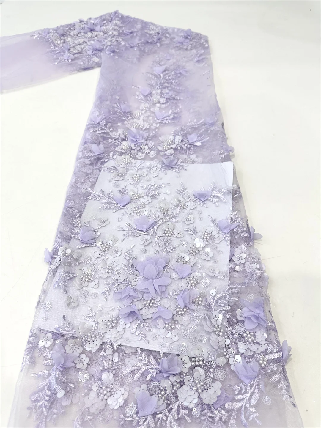 5 Yards African 3D Flower Beads Lace Fabric French Nigerian Embroidery Tulle Fabric Wedding Dress Sewing