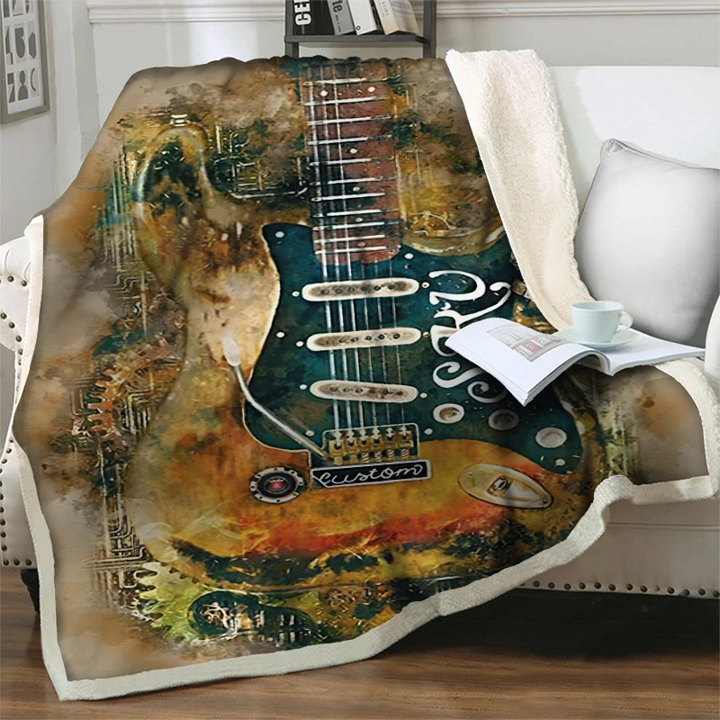 

Artistic Floral Guitar 3D Print Plush Throw Blankets for Beds Sofa Sherpa Home Bedspread Soft Warm Travel Picnic Quilt Nap Cover