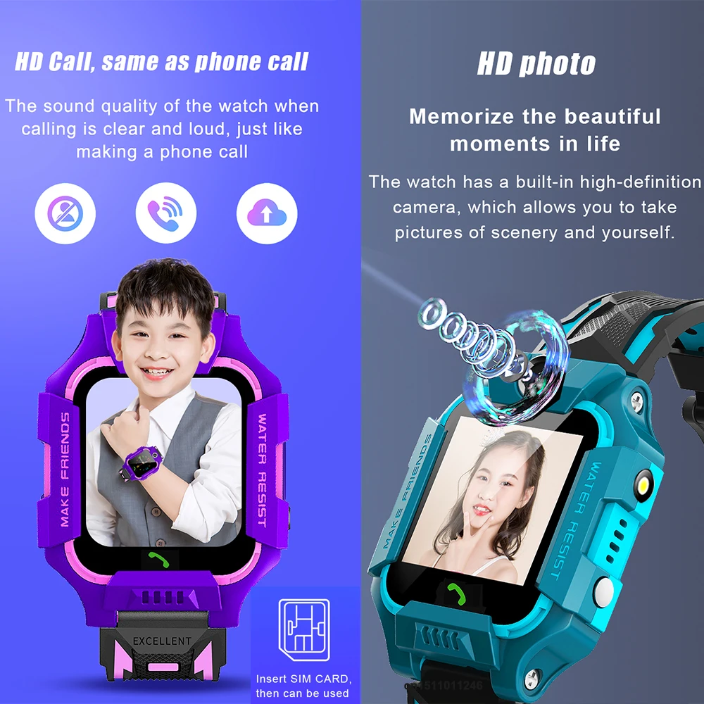 Nicoport A1B Relógios Inteligentes Infantis IP67 Impermeável Crianças  Smartwatch LBS Tracker com Câmera Telefone Despertador SOS Jogos Educativos  Aplicativo Monitoramento Remoto Relógio de Pulso Anti-Perda para Meninos  Meninas 2-16 Anos A1B