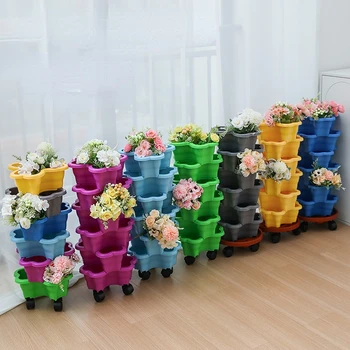 Fioriera Verticale a 6 Livelli Tridimensionale Multistrato, Vaso in Plastica per Fiori e Fragole, Torre per Giardino Domestico