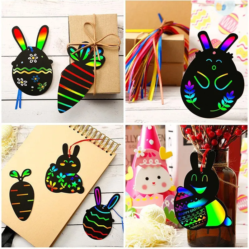 Easter Eggs Decor 12pcs Easter Magic Scratch Paint Crafts DIY for Making Holiday Gifts Egg Basket Fillers Party