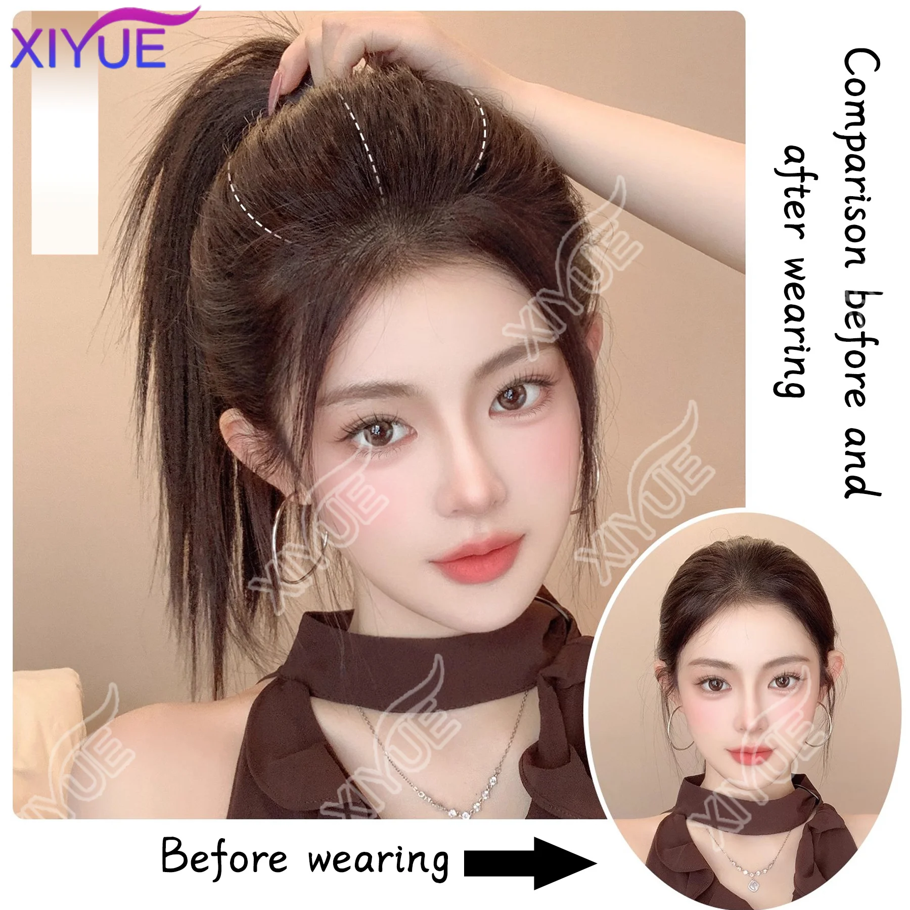 XY Synthetic Natural Invisible Fluffy Hair Pads for Women Hair Extension Fluffy Hair Lining of Hair Top Cover Synthetic Hair Pad