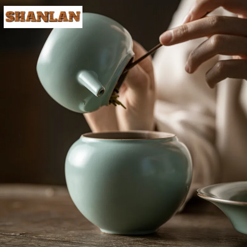 400ml Azure Ru Kiln Porcelain Jianshui Antique Teapot Holder Writing-brush Washer Water Washing Slag Tank Household Chaxi Craft