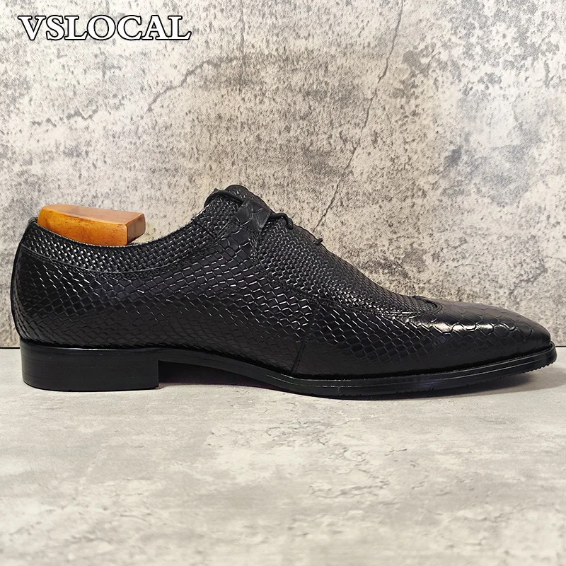 Men's Shoes Black Lace Up Wingtip Formal Derby Mens Dress Shoes Business Office Wedding Genuine Leather Men