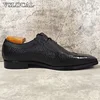 Luxury Men's Shoes Black Lace Up Wingtip Formal Derby Mens Dress Shoes Business Office Wedding Genuine Leather Shoes Men 4