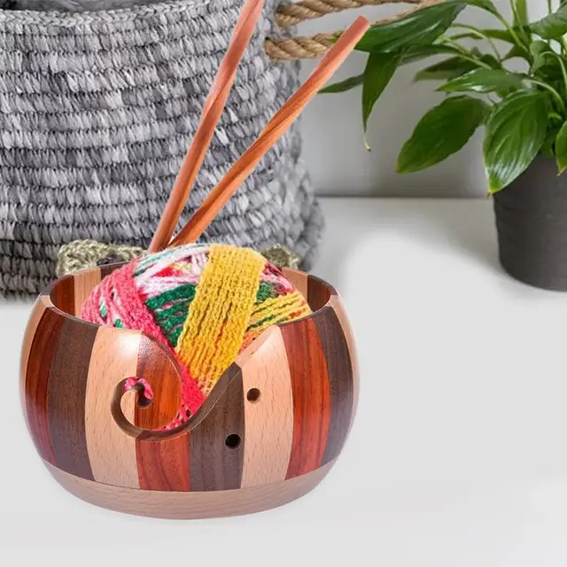 Kötő Tál Fonal Golyó Tartó Fa Tálakból Lyukakkal Horgolt Kézzel Készített Tároló Tálhoz - Image 3