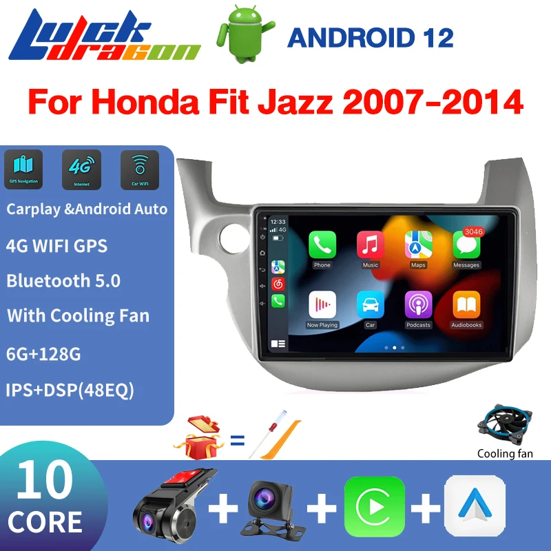 

Carplay Android 12 Multimedia Player GPS Autoradio For HONDA FIT JAZZ 2007-2014 Auto Car Radio 4G WiFi DVD 128G 2 din