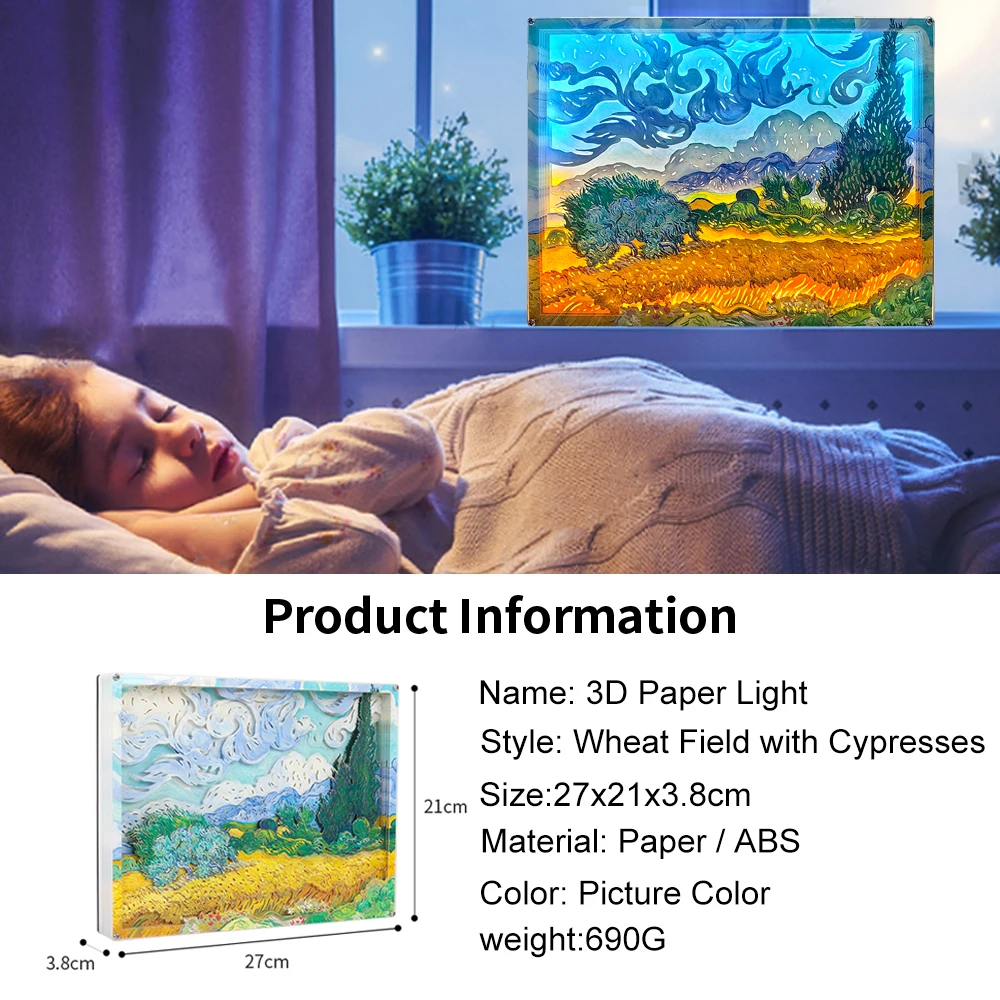 3D Light Shadow Box Van Gogh Wheat Field Paintings For Living Room Table  Lamp Custom Poster Picture Frame Nordic Home Decor - AliExpress, image size:1000x1000