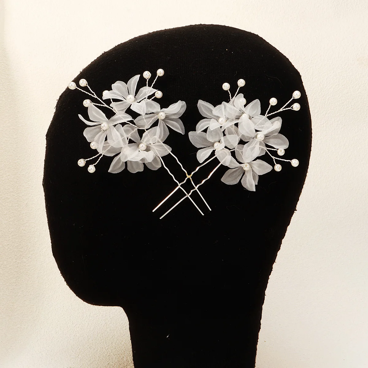 Elegantes Weißes Organza-Blumen Braut-Stirnband Perlen Blumen-Haarkranz Märchenhafter Hochzeits-Haarschmuck Brautjungfern-Party-Kopfschmuck – Detail 10