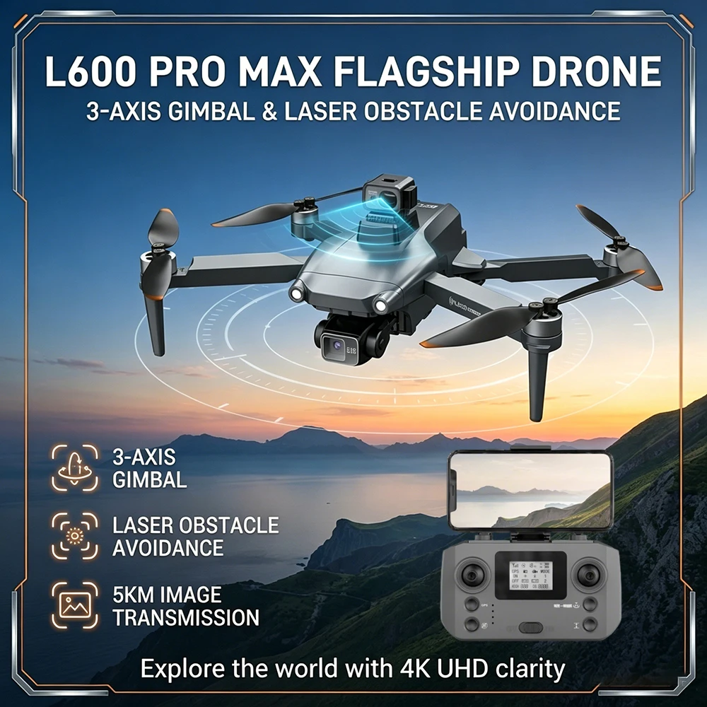 Vue rapprochée du Drone GPS Professionnel L600 Pro MAX avec Caméra 4K et Stabilisateur 3 Axes montrant son design élégant