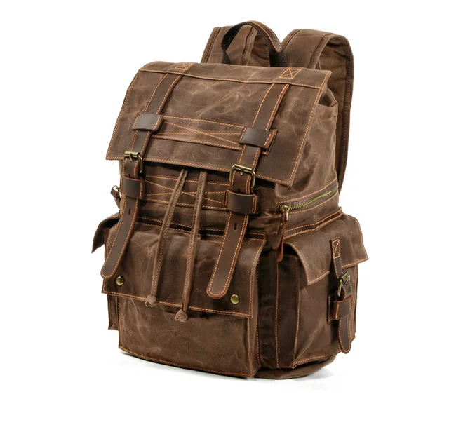 Men's leather backpack for men mochila hombre High Capacity Waxed Canvas  Vintage Backpack for School Hiking Travel Rucksack - AliExpress