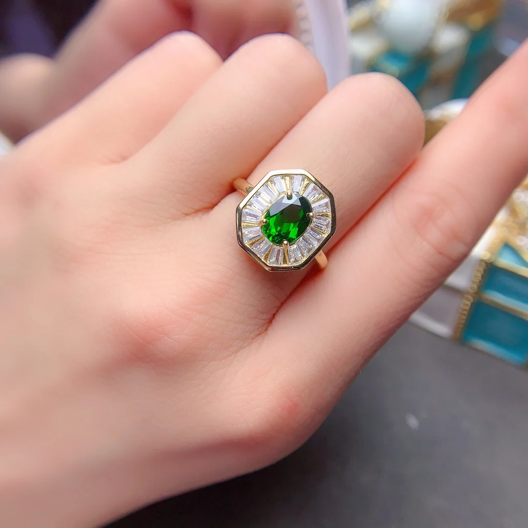 Ladies Natural Diopside Granato Polvere Topa Sterling Silver 925 Anello Di Fidanzamento Spedizione Gratuita Gioielli Data Boutique