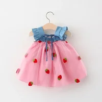 (0-3 Years) Summer New Girls Dress Small Flying Sleeve Bow A-child Dress Embroidered Strawberry Cool Princess Dress 3