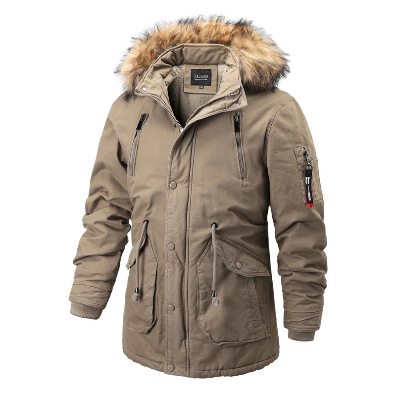 

Autumn New Medium And Long Hooded Cotton Padded Clothes Men's Multi Pocket Thickened Warm Coat Outdoor Hiking Camping Storm Suit