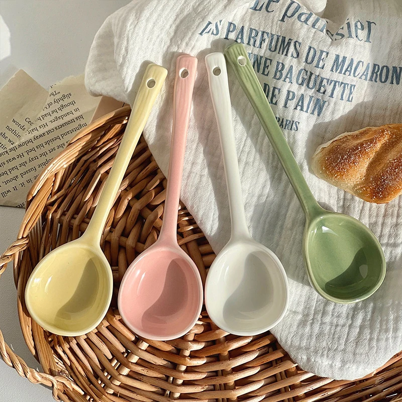Cream-style Household Ceramic Long-handled Spoon Kitchen Tableware Decoration