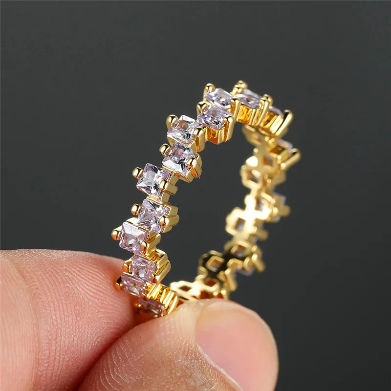 Elegant Light Purple Zircon Stone Ring in Gold Tone