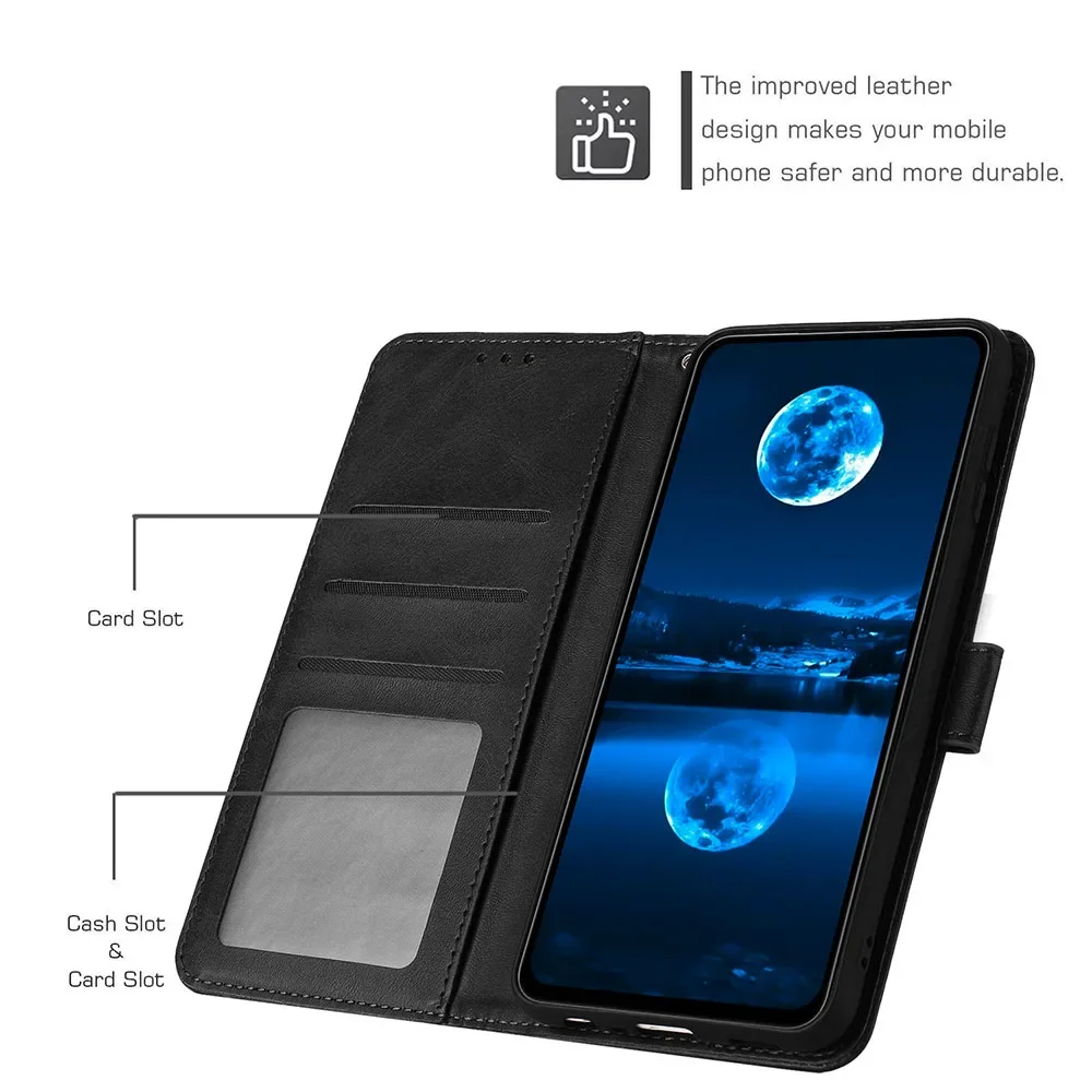 Leather Flip Wallet Case with Card Slots and Stand, Protective Phone Cover