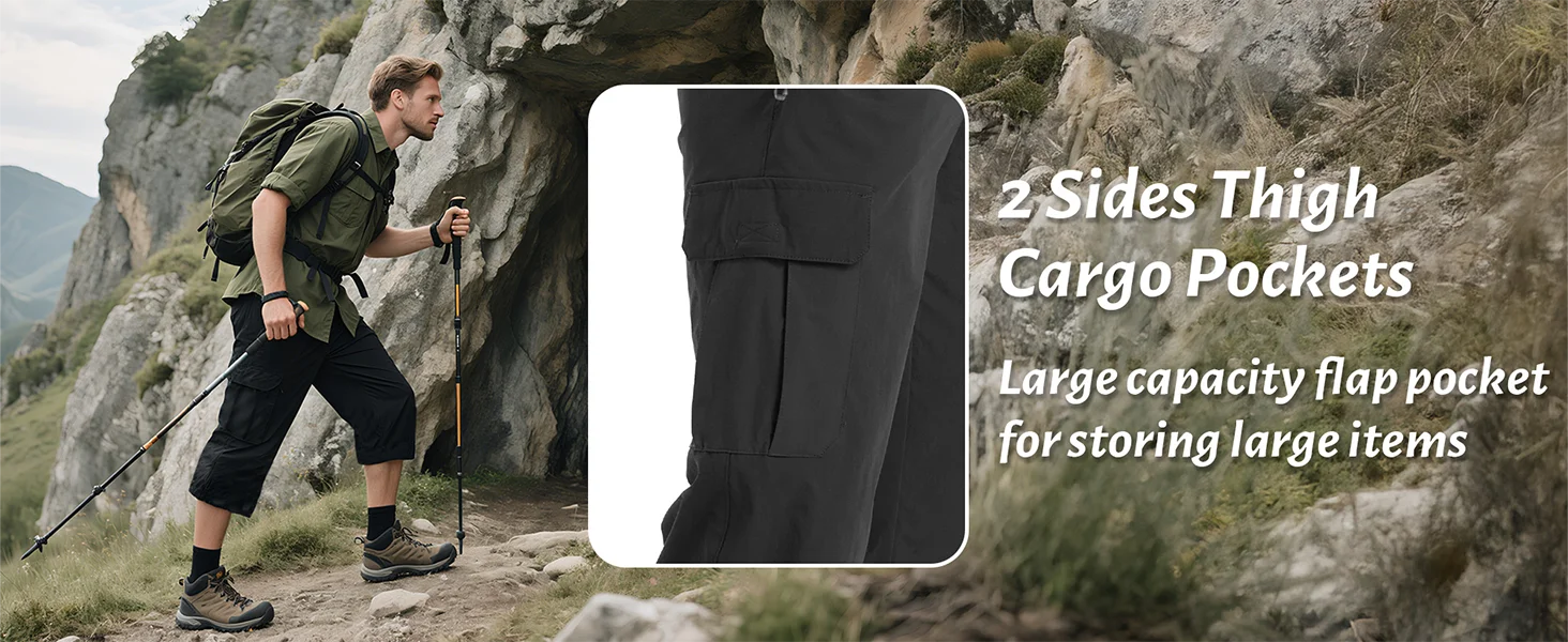 EKLENTSON Sommer Quick Dry Shorts Herren Leichte 3/4 Cargo Short Workout Sport Outdoor Hosen Wandern Joggen Camping Hosen – Detail 11