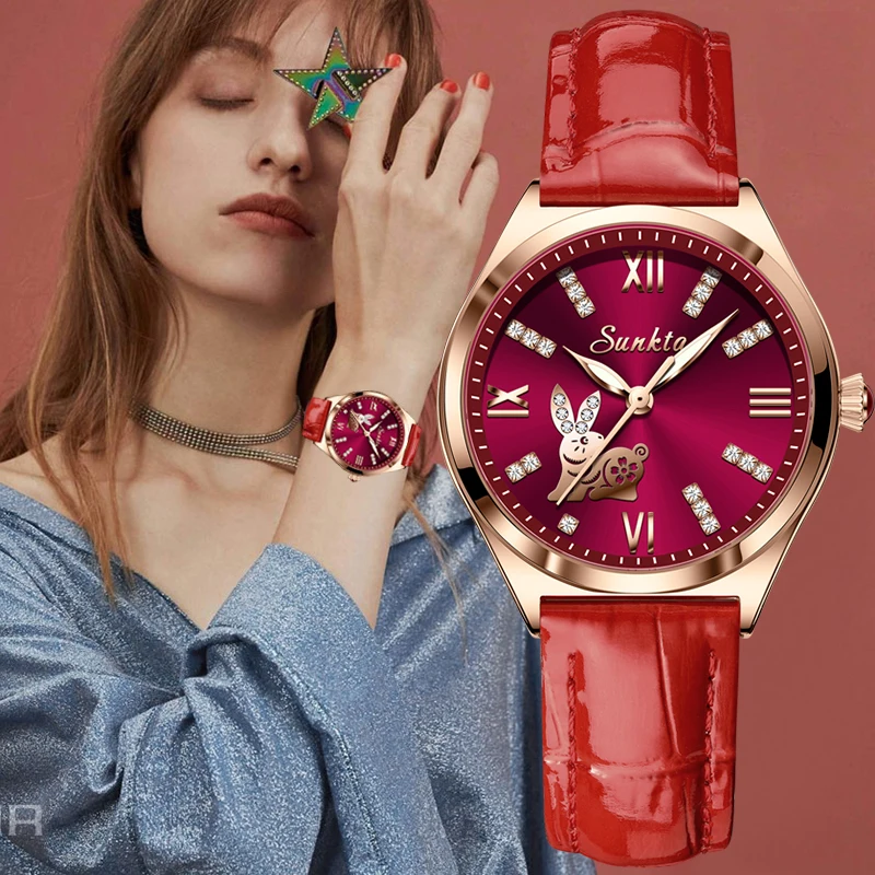 LIGE Women's Watches Sunkta Brand Luxury Fashion Leather Watch Women Female Quartz Wristwatches Montre Femme Relogio Feminino