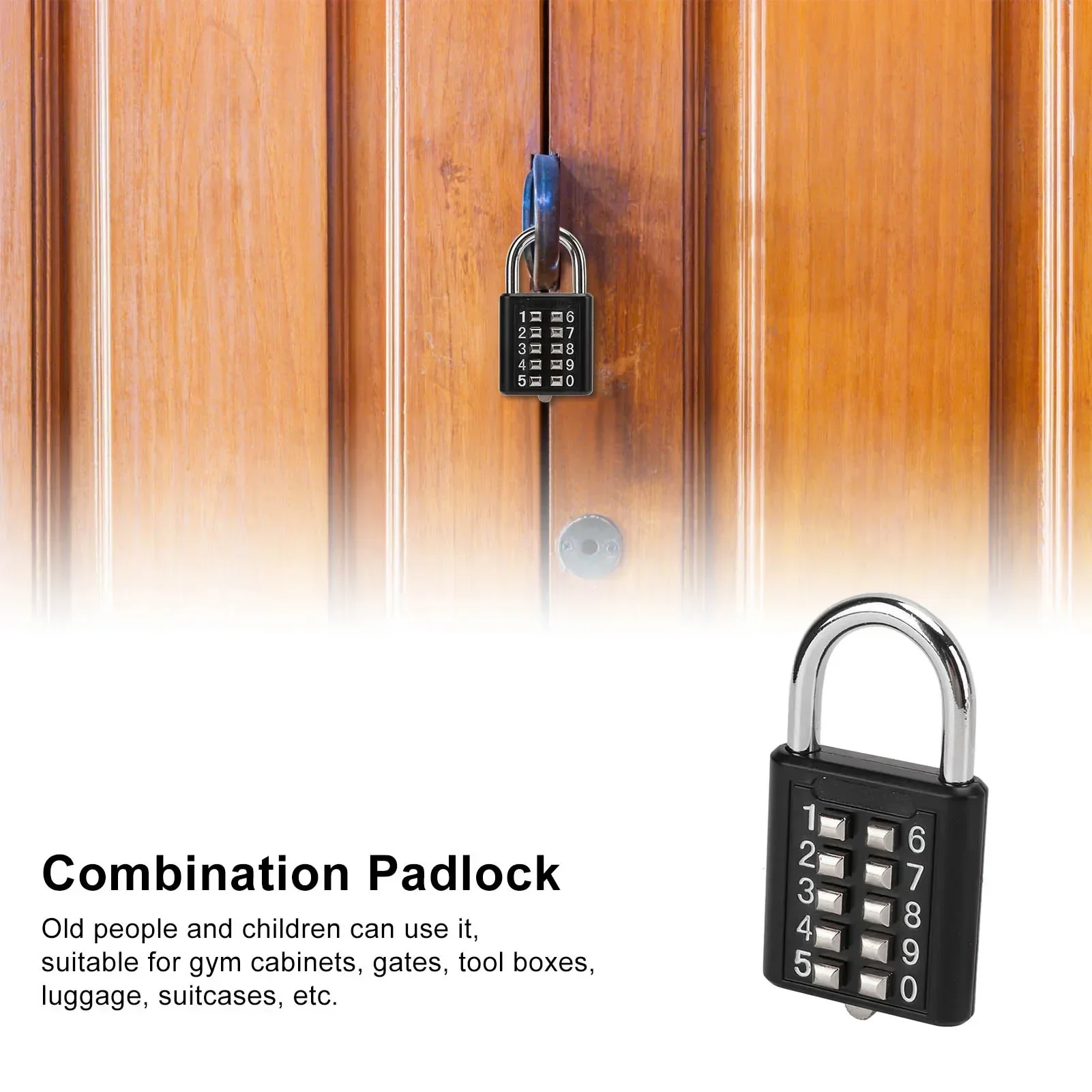 10 Digits Security Padlock Outdoor Padlock High Strength Rustproof Zinc Alloy Waterproof for Gym Cabinet Gate Toolbox Suitcase