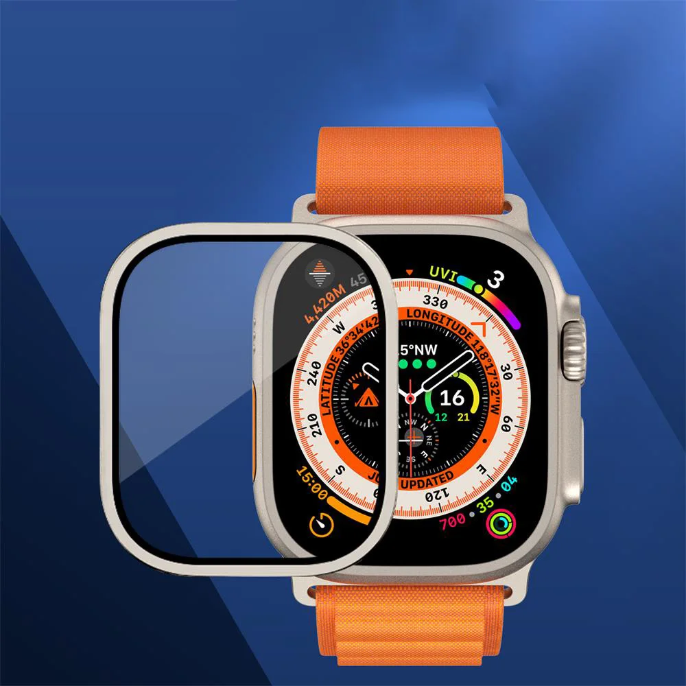 

Metal Bumper+Tempered Glass For Apple Watch Ultra 49mm Accessories Screen Protector Anti-Scratch HD Full Film iWatch Ultra 49 mm