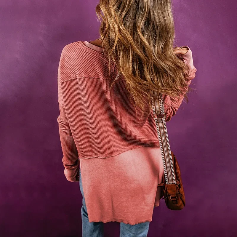 2024 New Women's Waffle Half Open Collar Pullovers Patchwork Long Sleeved Sweatshirts for Women Loose Casual Tops NASY0006