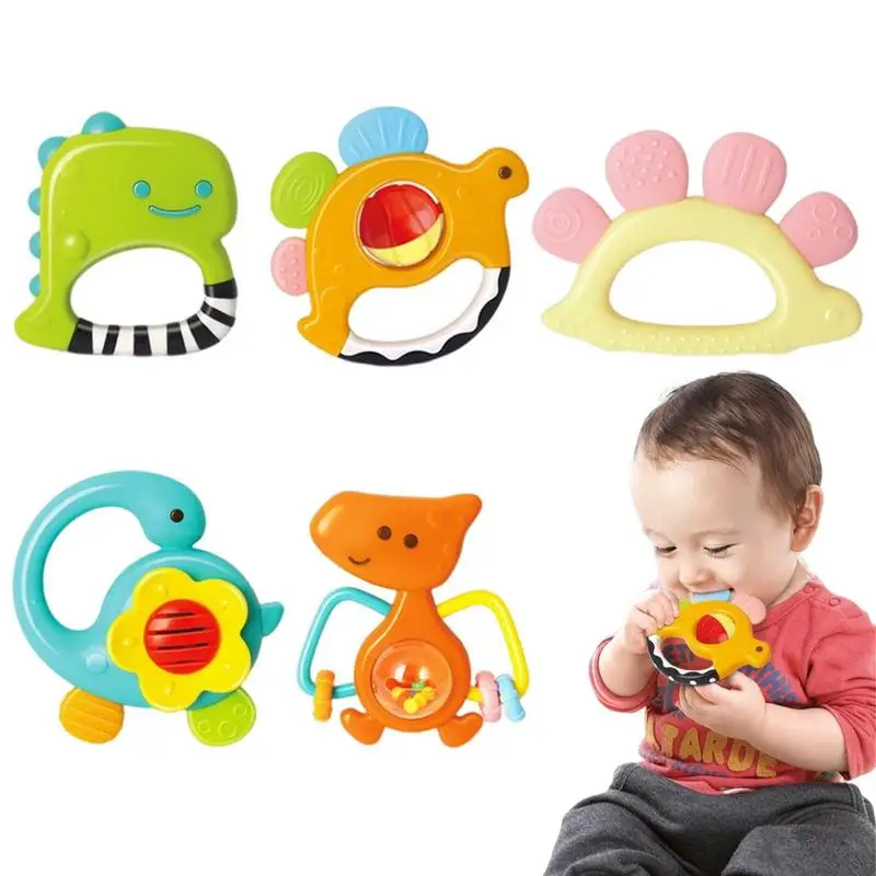 

Dinosaur Rattle Baby Rattle Teether Set 5pcs Baby Shaker Grab And Spin Rattle Musical Toy Set Early Educational Toys Baby Gift