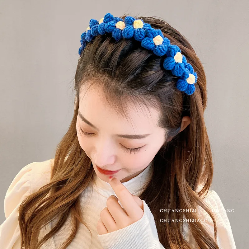 Klein Blue Flower Braided Hairband for Girl Woman Kids 2022 New Hairpin Headband Broken Hair Finishing Artifact Designer Headban 1pcs fashion resin fun palm ring necklace bracelet storage tray desktop finishing ornament gift for women girl jewelry organizer