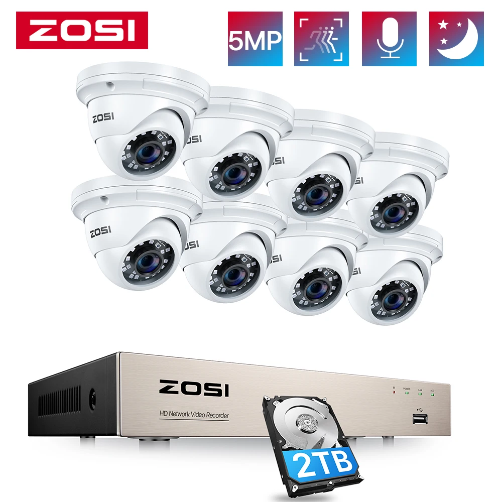 

ZOSI 8CH 5MP PoE Home Video Surveillance Kit 5MP 8-Channel NVR Security System 5MP HD In/outdoor Weatherproof CCTV IP Cameras